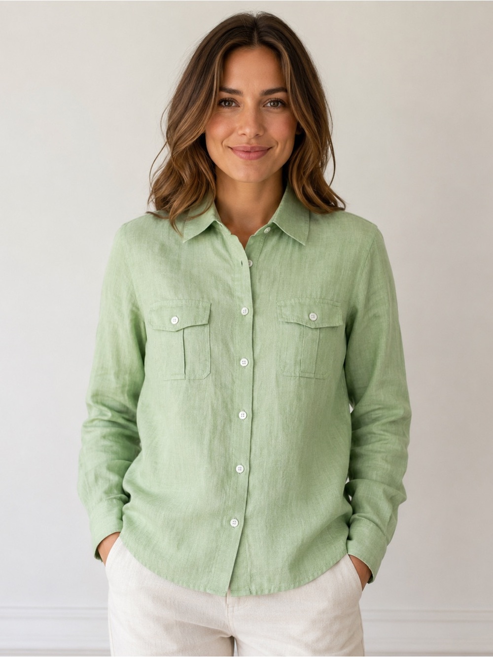 Charter Club Green 100% Linen Top Size 14P